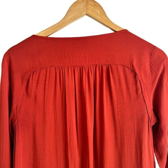 ANTHROPOLOGIE Maeve Rust Color Crescent Street Button Down Crochet Front Blouse - Picture 3 of 9